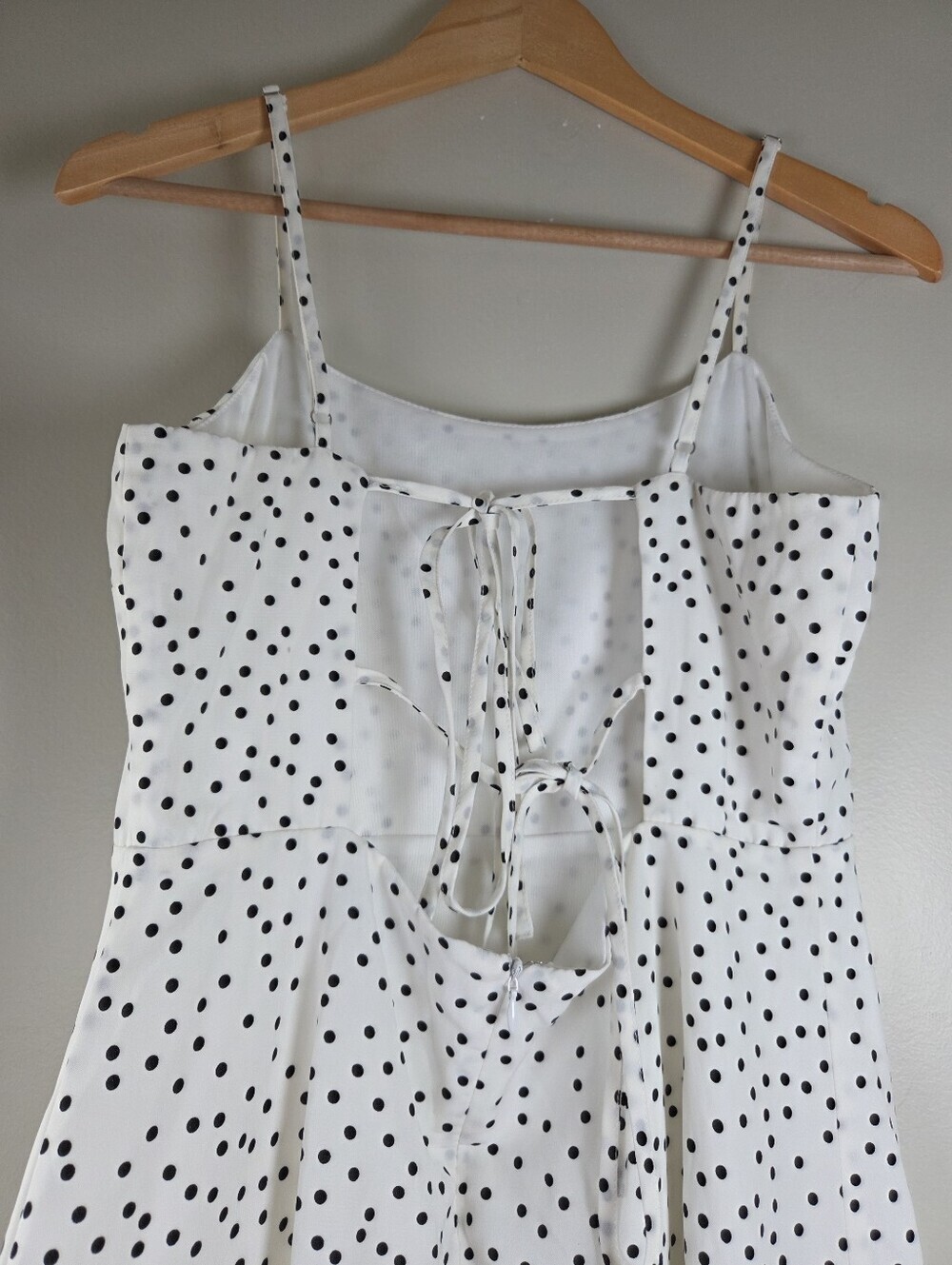 Lulus Polka Dot Lace Up Back Mini Summer Dress White Black Chic Boho Size Large - Picture 12 of 14